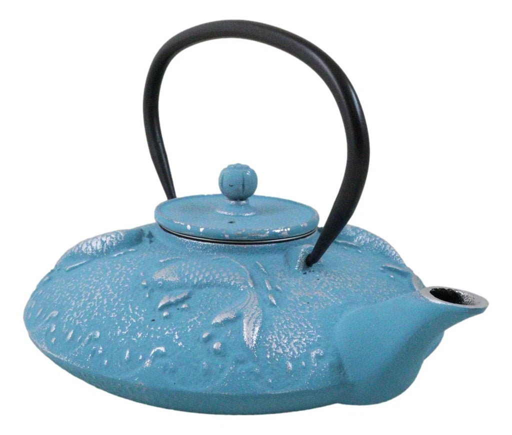 Turquoise Blue Auspicious Koi Fishes Cast Iron Tetsubin Teapot With Enamel Liner | eBay