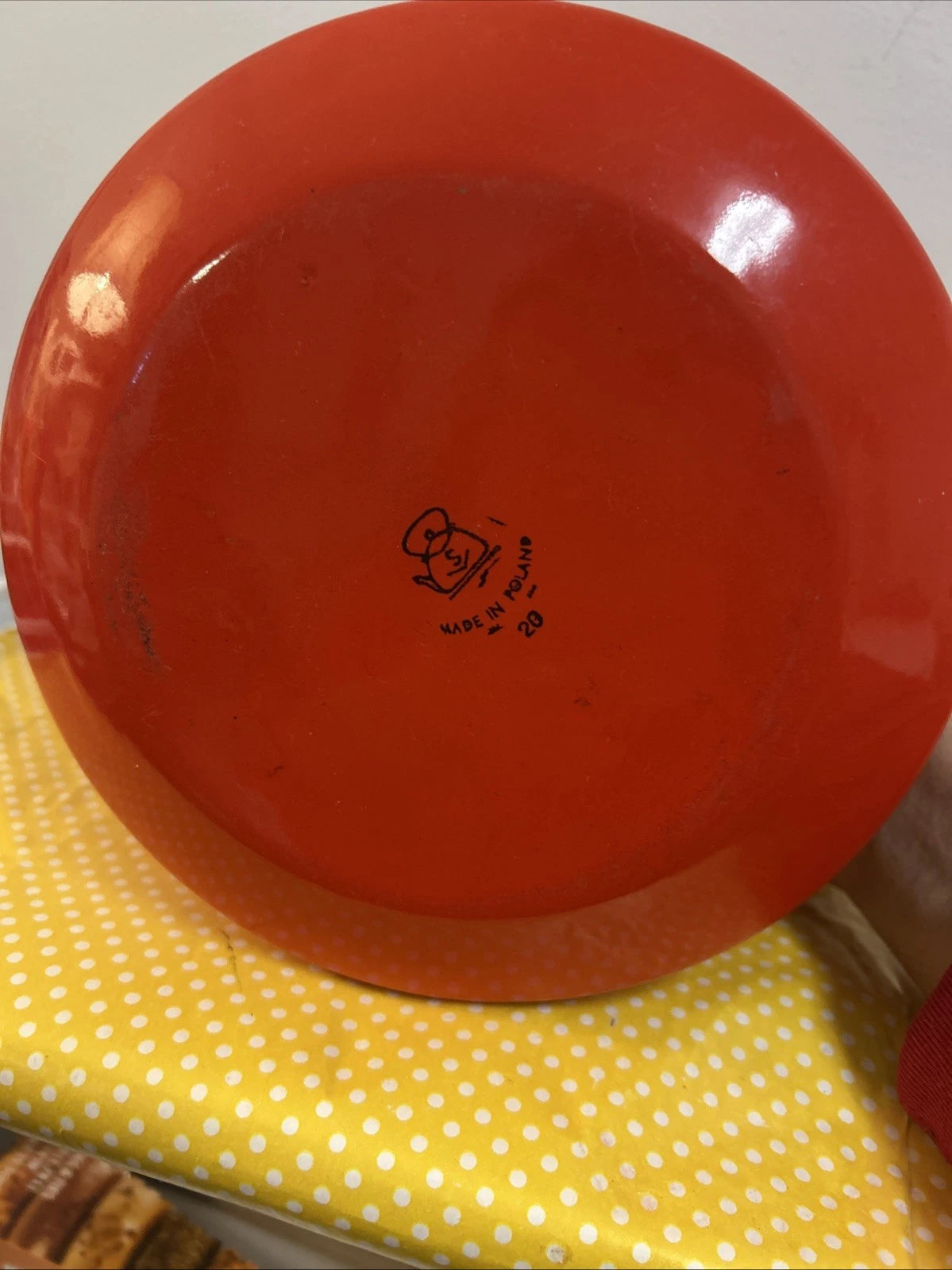 Vintage Orange Black Enamelware Tea Pot Kettle Mod Kitchen Retro 2.5QtPoland MCM