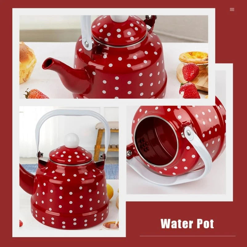 Enamel Tea Kettle - Stovetop Teapot with Handle, 1.1 Quart Fast Heating Hot Wate