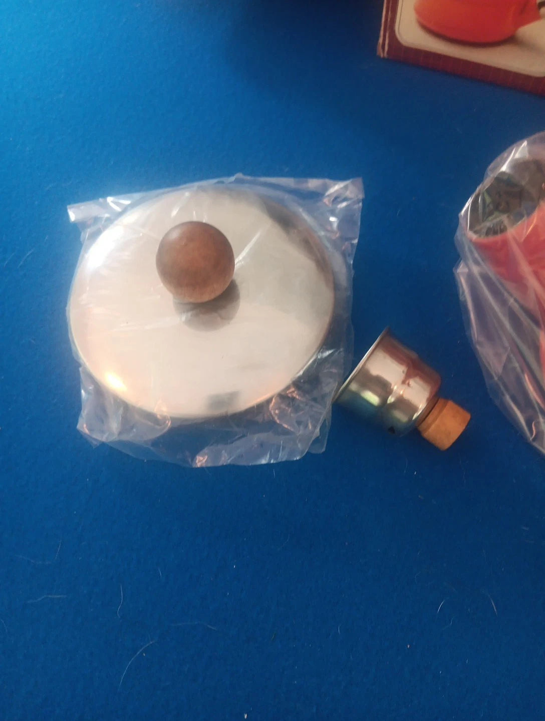 Retro Monaco Porcelain Enamel 2qt Whistling Red Tea Kettle  Vntg 1983 New In Box