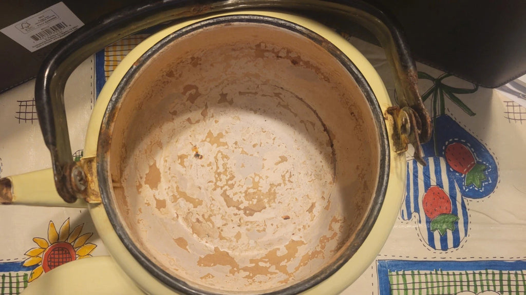 Vintage YELLOW ENAMEL Teapot Tea Kettle with Black handle ~ Nice Condition | eBay