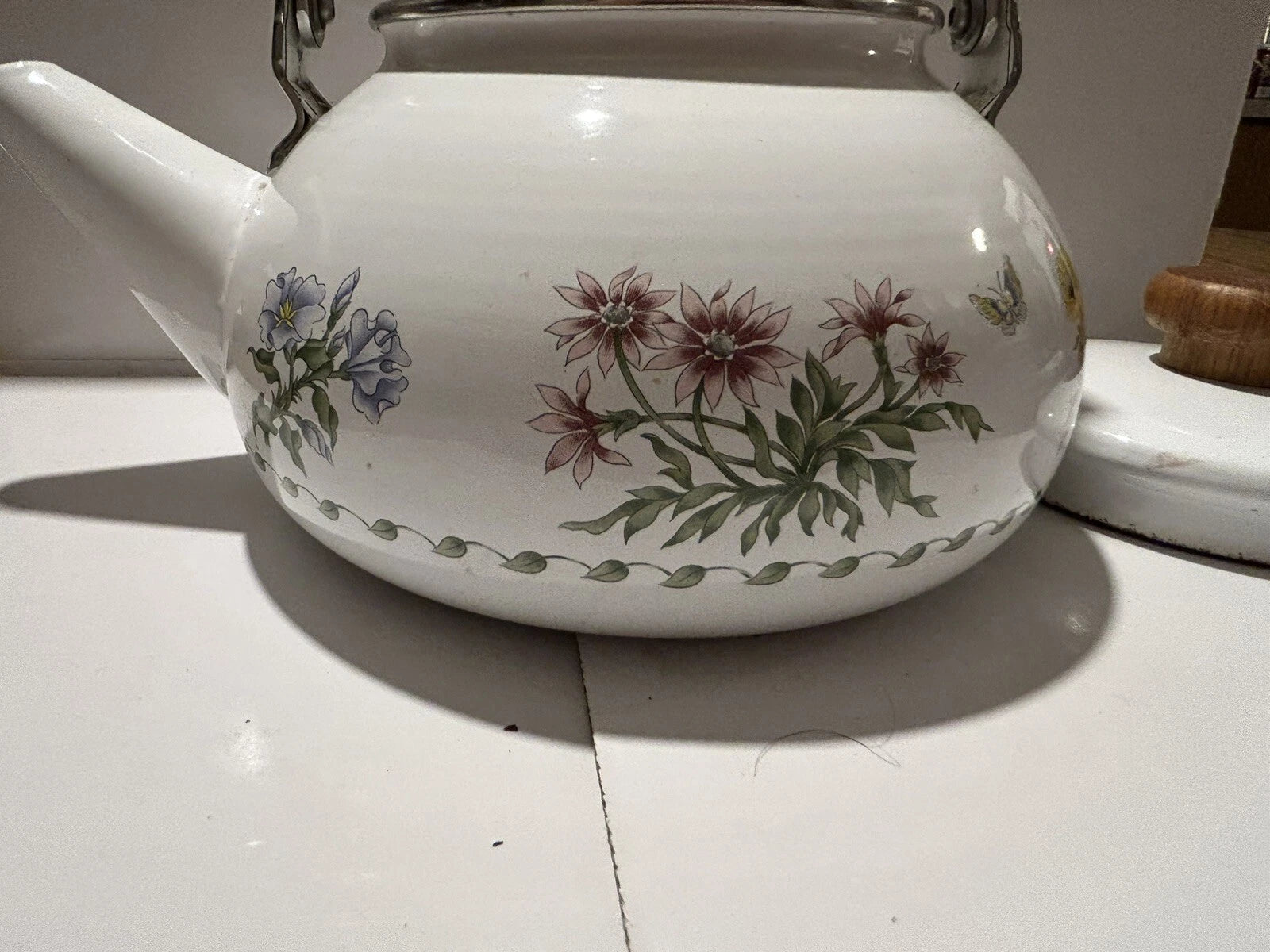 Kamenstein Tea Kettle Vintage Flower Pot Decorative Cap And handle Coffee Enamel | eBay