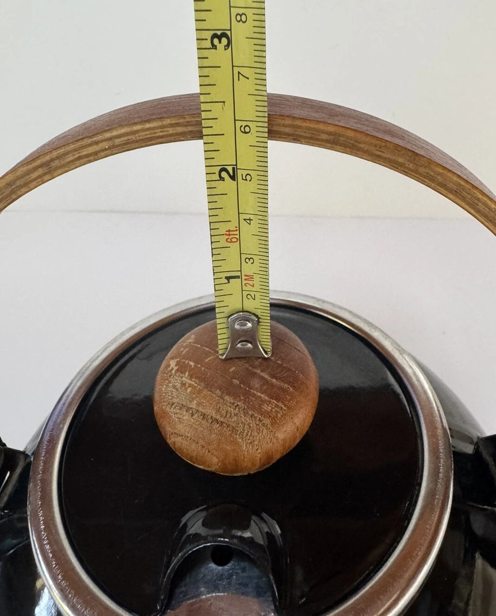 Vintage Black Enamel Teapot Tea Kettle with Lid Wood Handle & Knob MCM | eBay