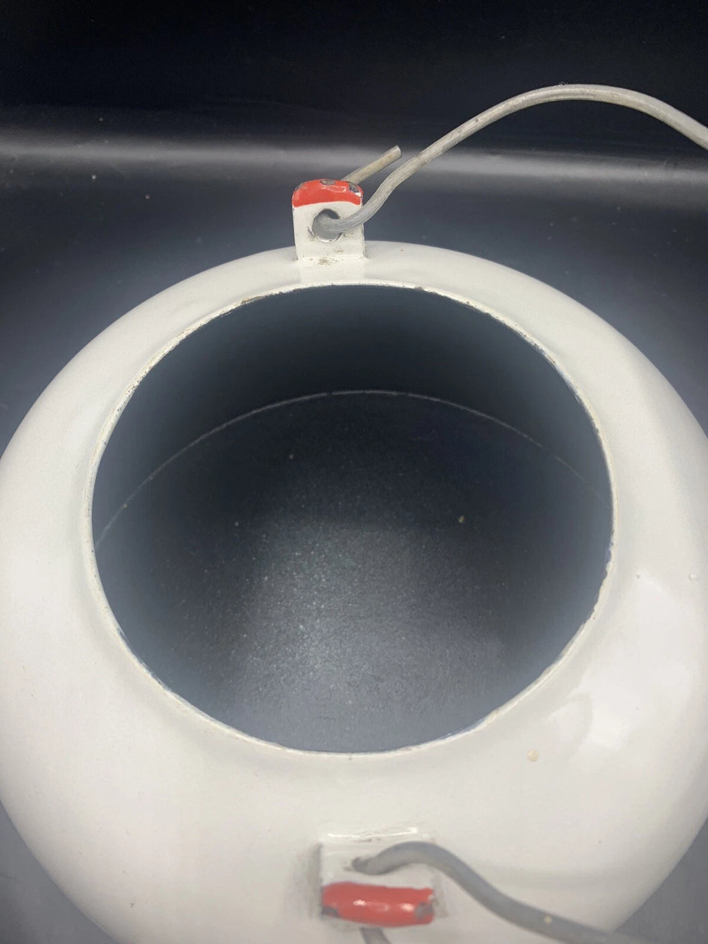 Vintage Large White Red Enamel TeaPot Water Kettle Wood Handle 9” Bottom | eBay