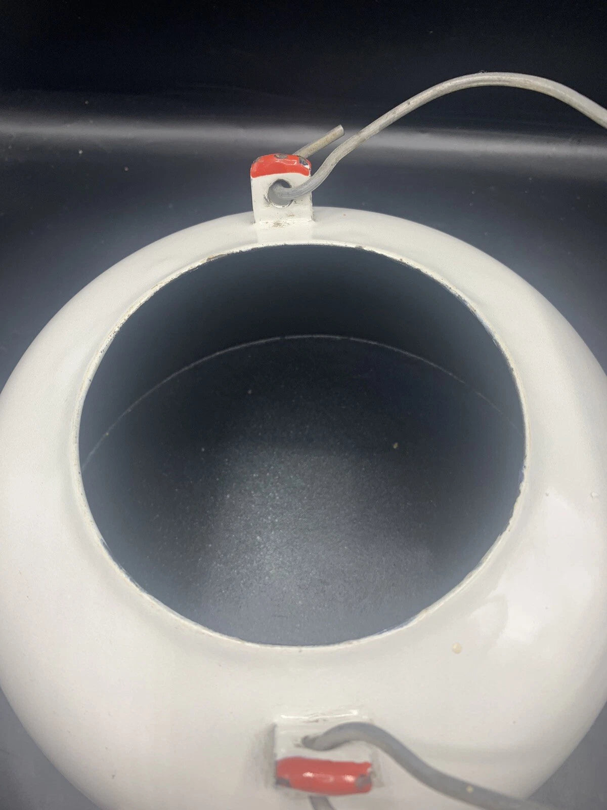 Vintage Large White Red Enamel TeaPot Water Kettle Wood Handle 9” Bottom | eBay