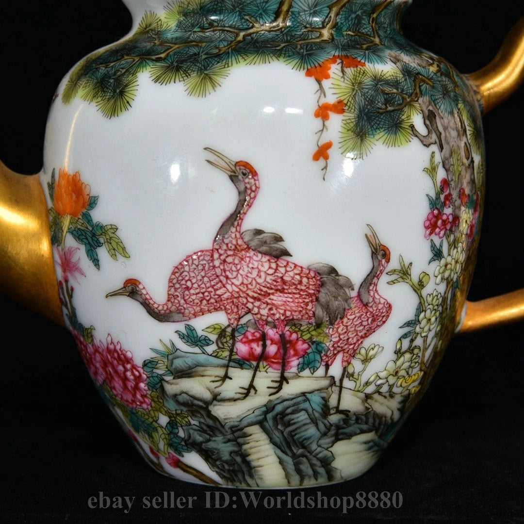 6.4"Yongzheng Marked Enamel Porcelain Gilt Flower Birds Tree Pattern Wine Teapot