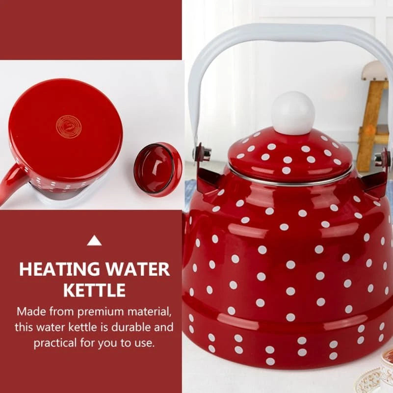 Enamel Tea Kettle - Stovetop Teapot with Handle, 1.1 Quart Fast Heating Hot Wate