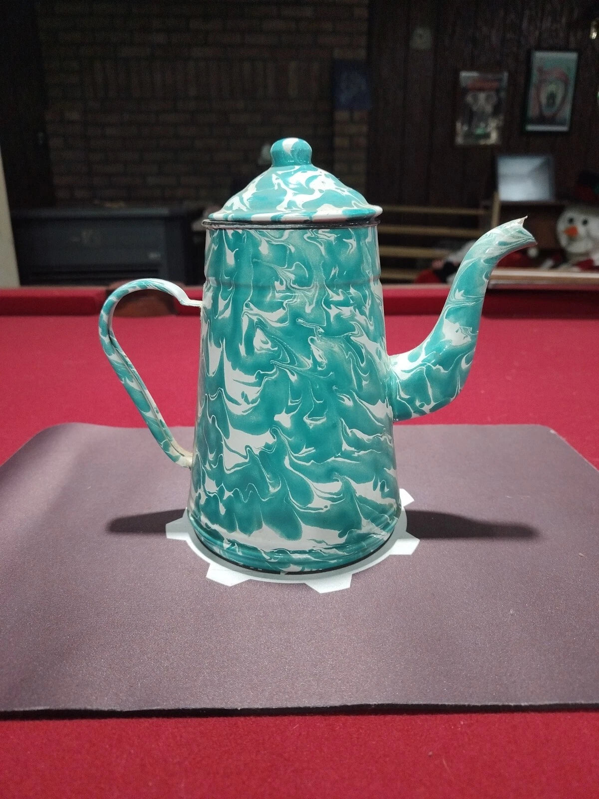Vintage Aqua Blue/Green Swirl Enamel Tea Coffee Pot
