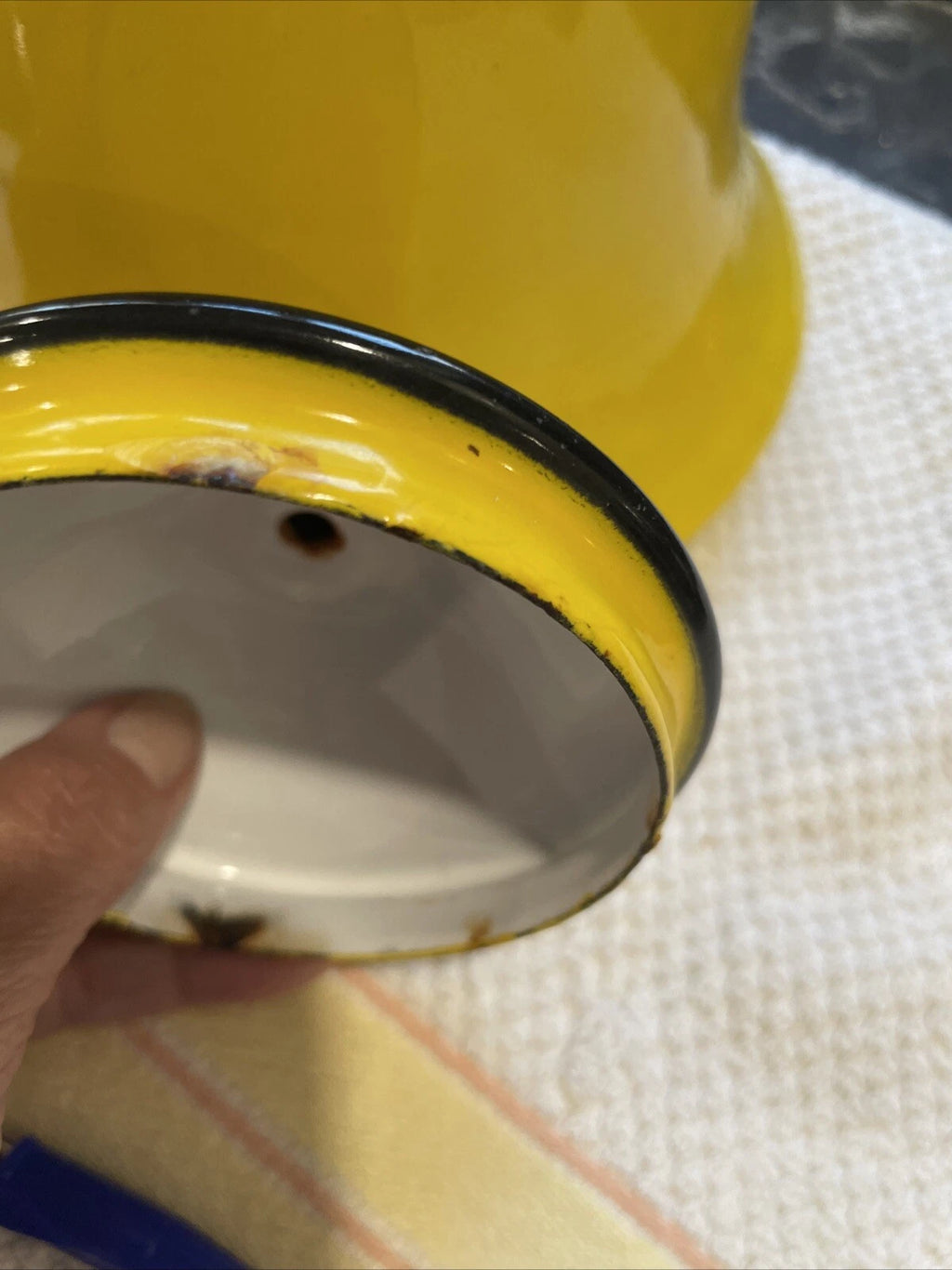 Vintage Enamelware Yellow With Black Trim Tea Pot Kettle Japan