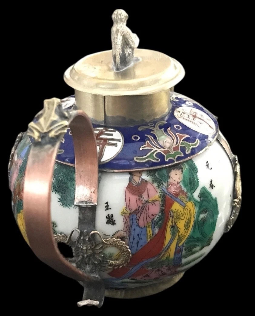 VTG Signed Miniature Chinese Porcelain~Cloisonné Enamel Tea Pot~Mix Metal~Dragon | eBay