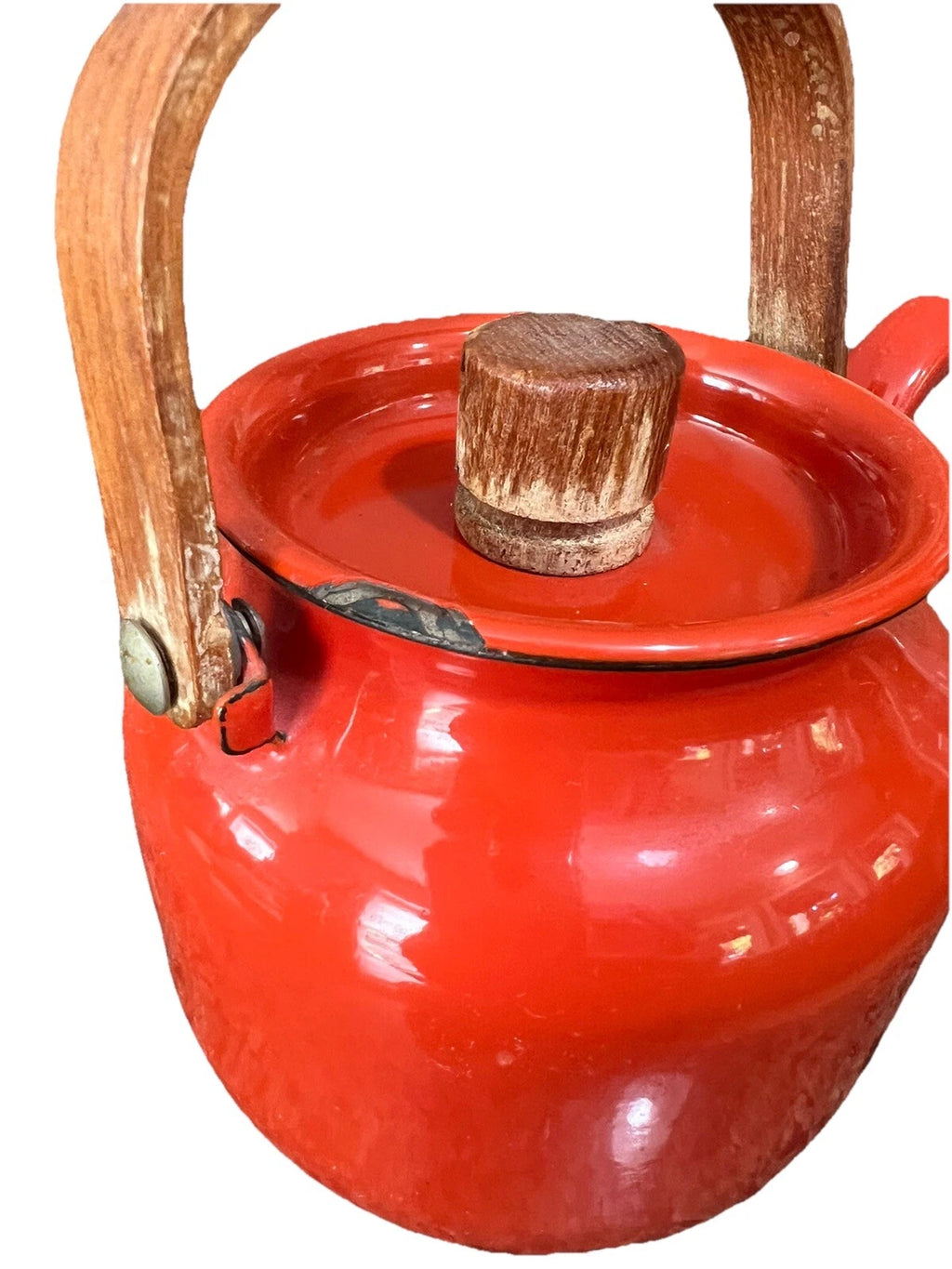 VTG Mid Century Japanese Enamel Ware Mini Teapot Kettle~Very Nice!