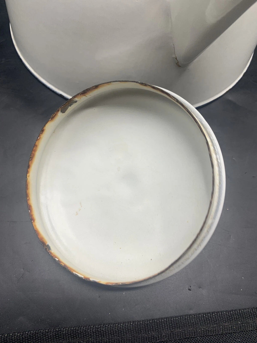 Vintage Large White Red Enamel TeaPot Water Kettle Wood Handle 9” Bottom | eBay