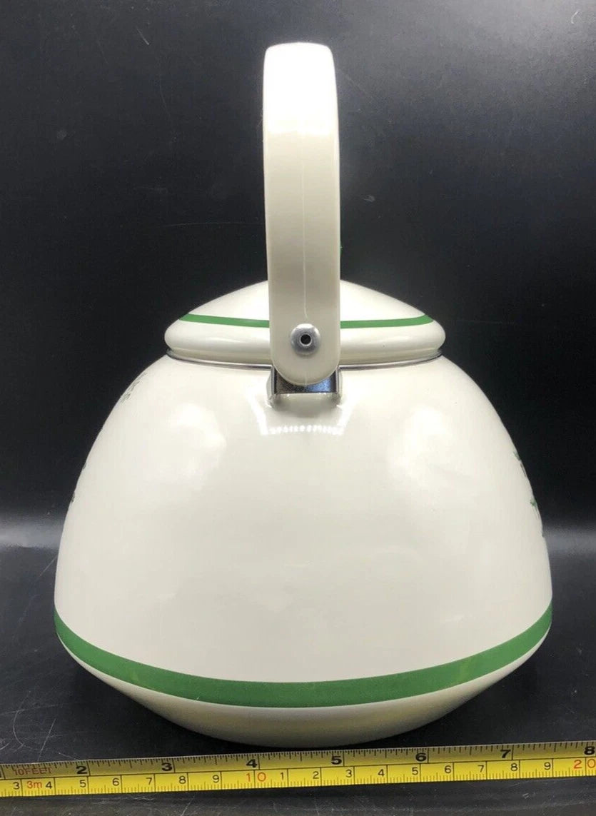 SPODE Christmas Tree Enamel On Steel Tea Kettle w Swing Handle Teapot Vtg