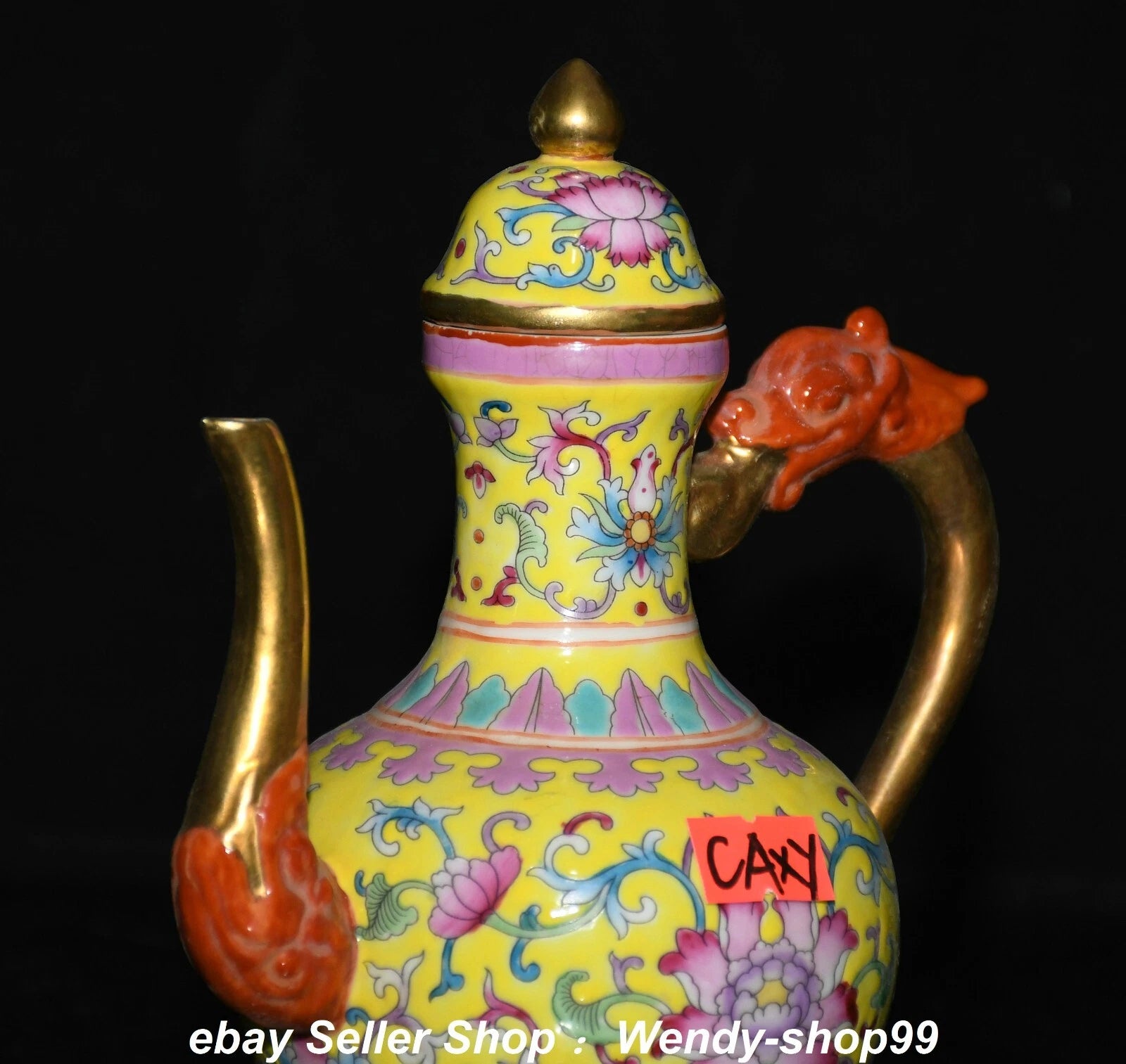 7" Qianlong Enamel Color Porcelain Gilt Dragon Beast Flower Wine Pot Teapot