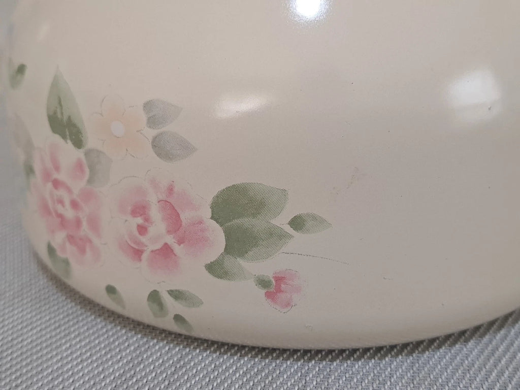 Vtg Pfaltzgraff Tea Rose Pink Floral Metal Enamel Tea Kettle Teapot