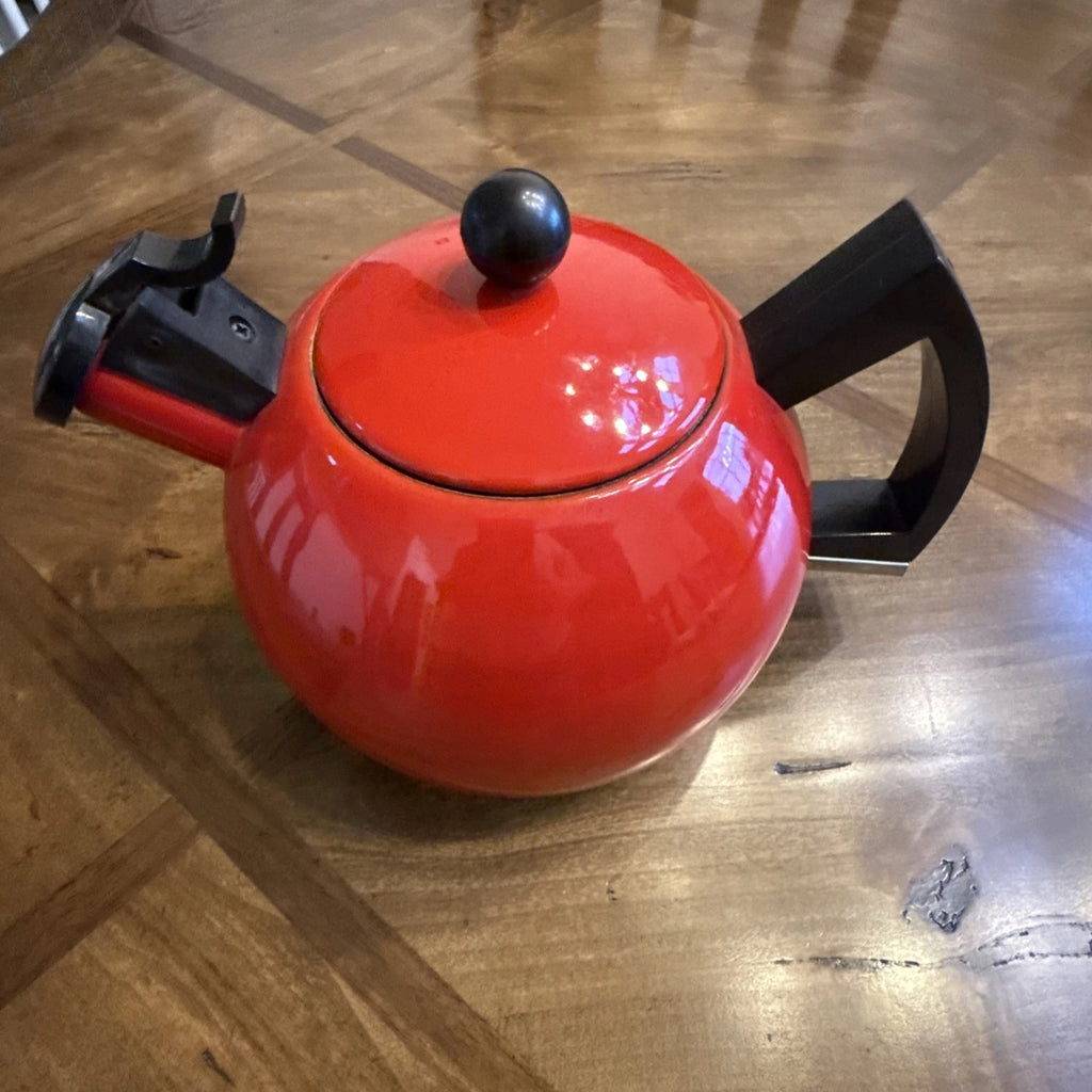 Vintage Red Enamel Tea Kettle Copco Tea Pot Black Handle MCM