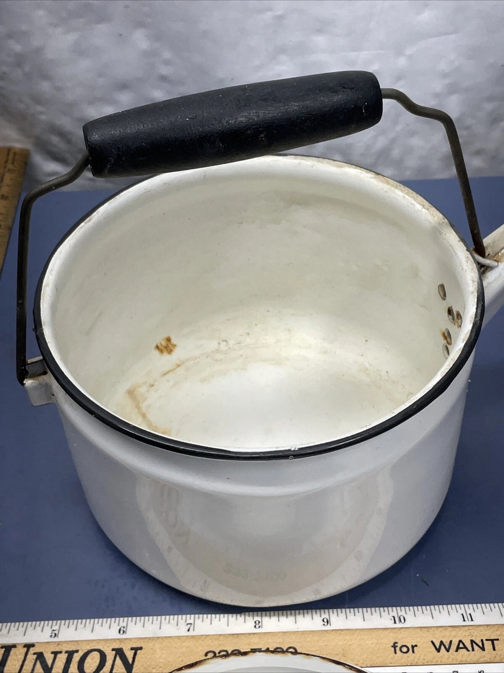 Vintage Enamel Wood Handle Tea Pot/Tea Kettle in White with Black | eBay