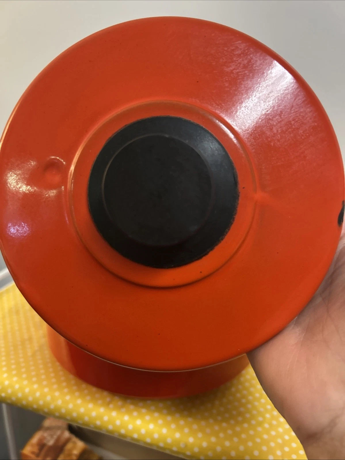 Vintage Orange Black Enamelware Tea Pot Kettle Mod Kitchen Retro 2.5QtPoland MCM