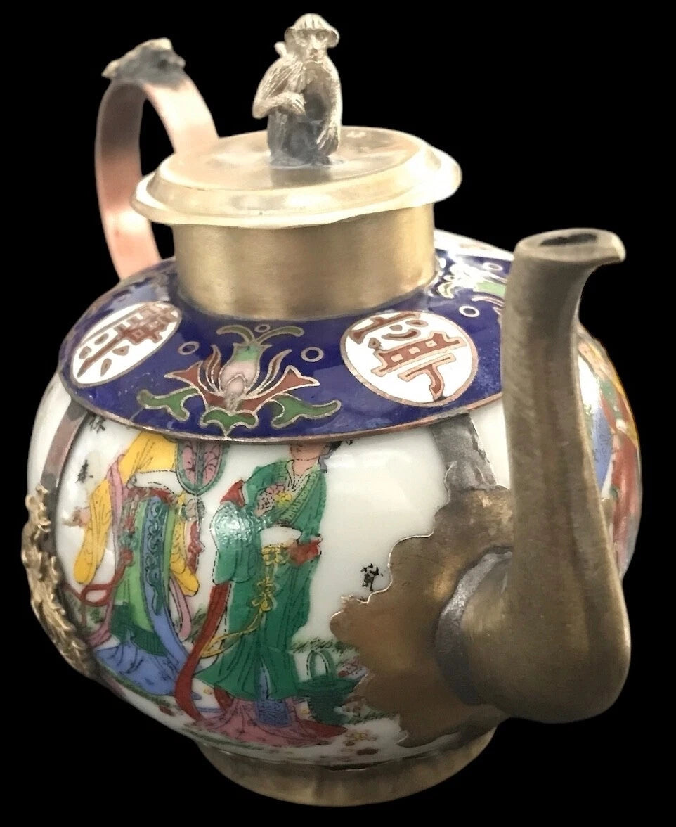 VTG Signed Miniature Chinese Porcelain~Cloisonné Enamel Tea Pot~Mix Metal~Dragon | eBay