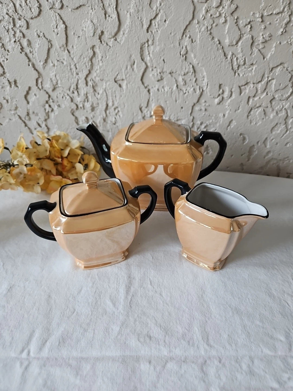 Vintage G E Germany Teapot Creamer Sugar Bowl Serving Set Lustreware READ
