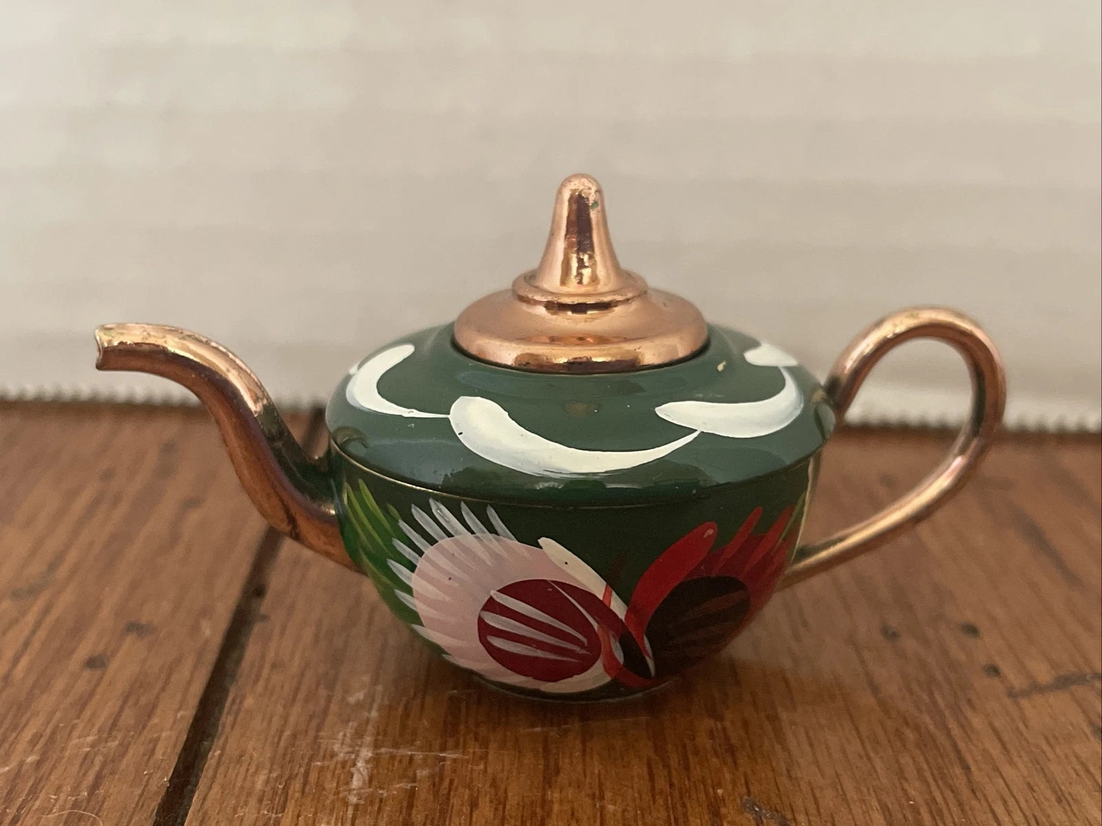 Minature Tole Enamel English Teapot Wales  Hand Painted