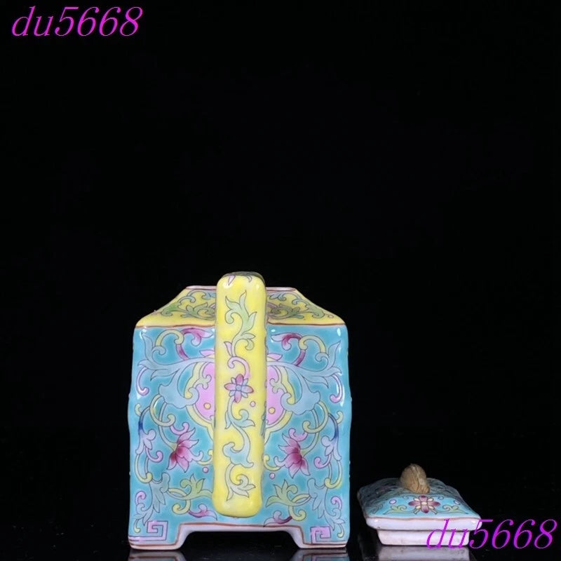 6"Qing Qianlong enamel porcelain flowers grain Drinking vessel flagon Teapot