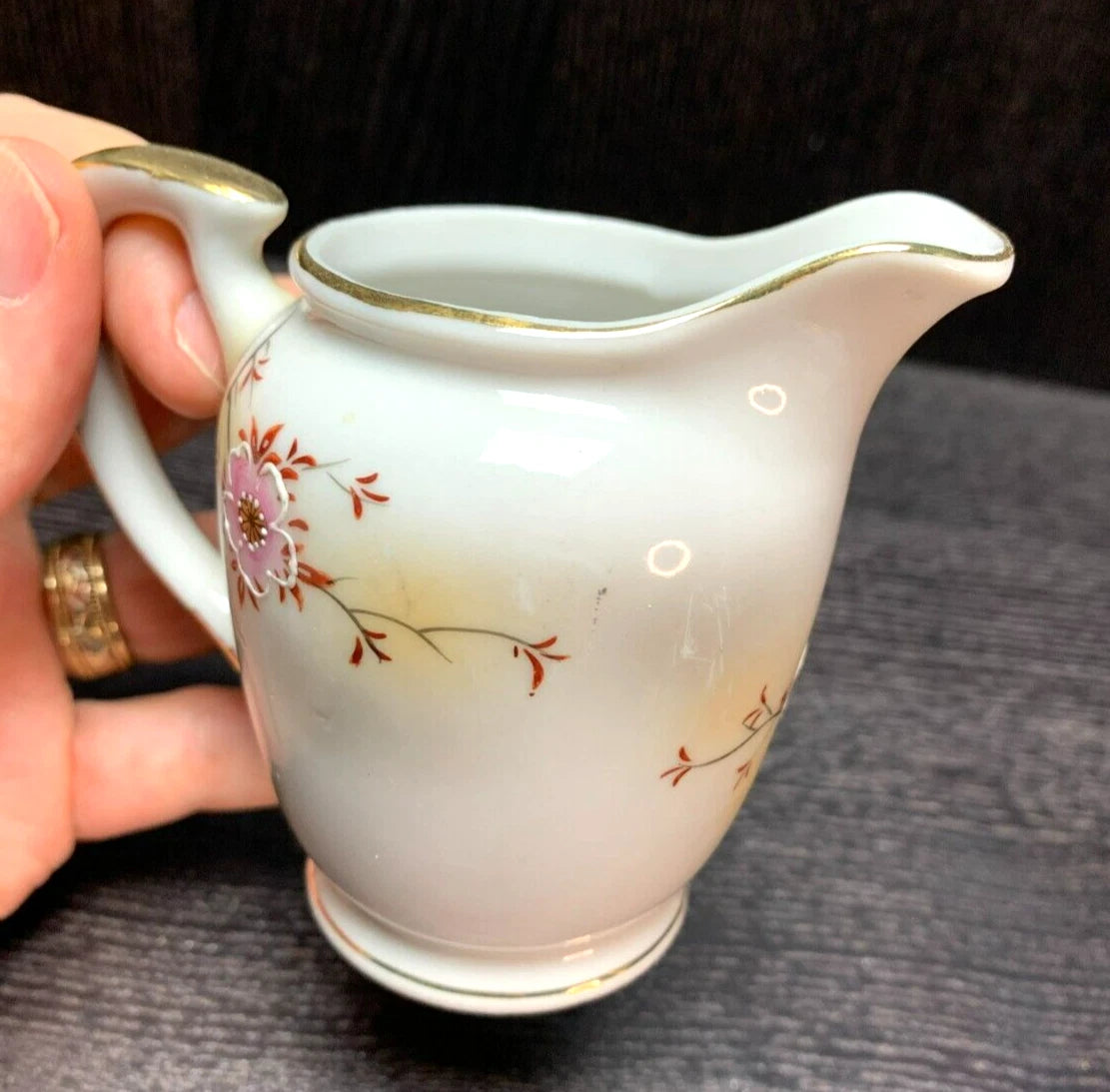 VTG JAPANESE FLORAL TEA COFFEE POT / SUGAR / CREAMER Enamel Detail, Gold Trim