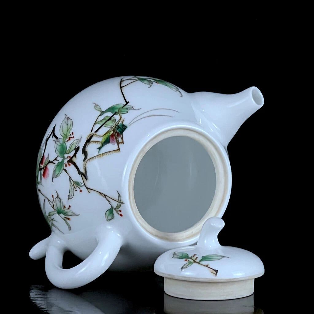 Chinese Enamel Colour Porcelain Handpainted Grass Insect Flower&plantTeapot 4750