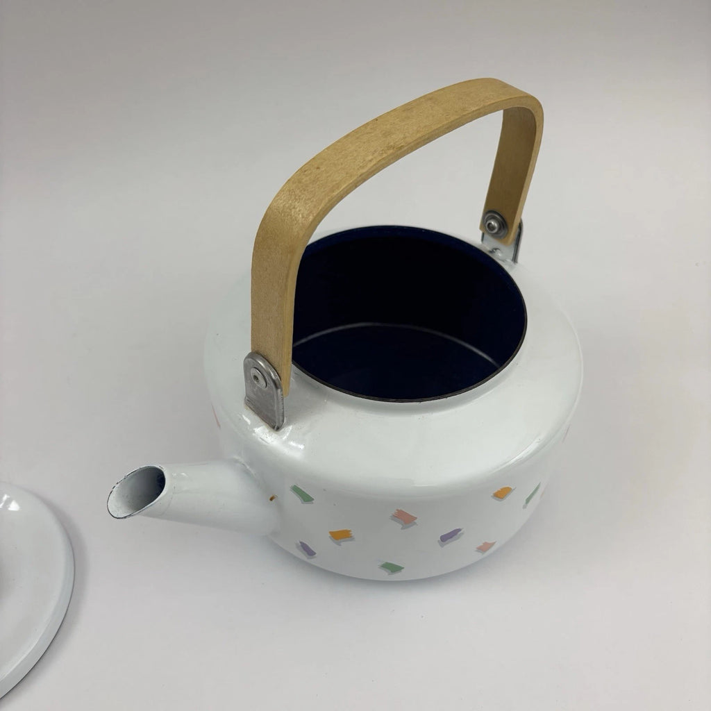 Vintage Enamel Teapot 90’s Confetti Design Wooden Handle Great Condition | eBay