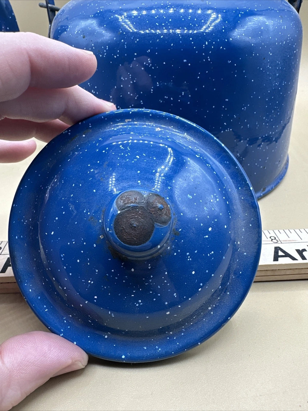 Vintage Tea Pot Teapot Blue and White Speckled Enamelware Tea Pot Tea Kettle Woo | eBay