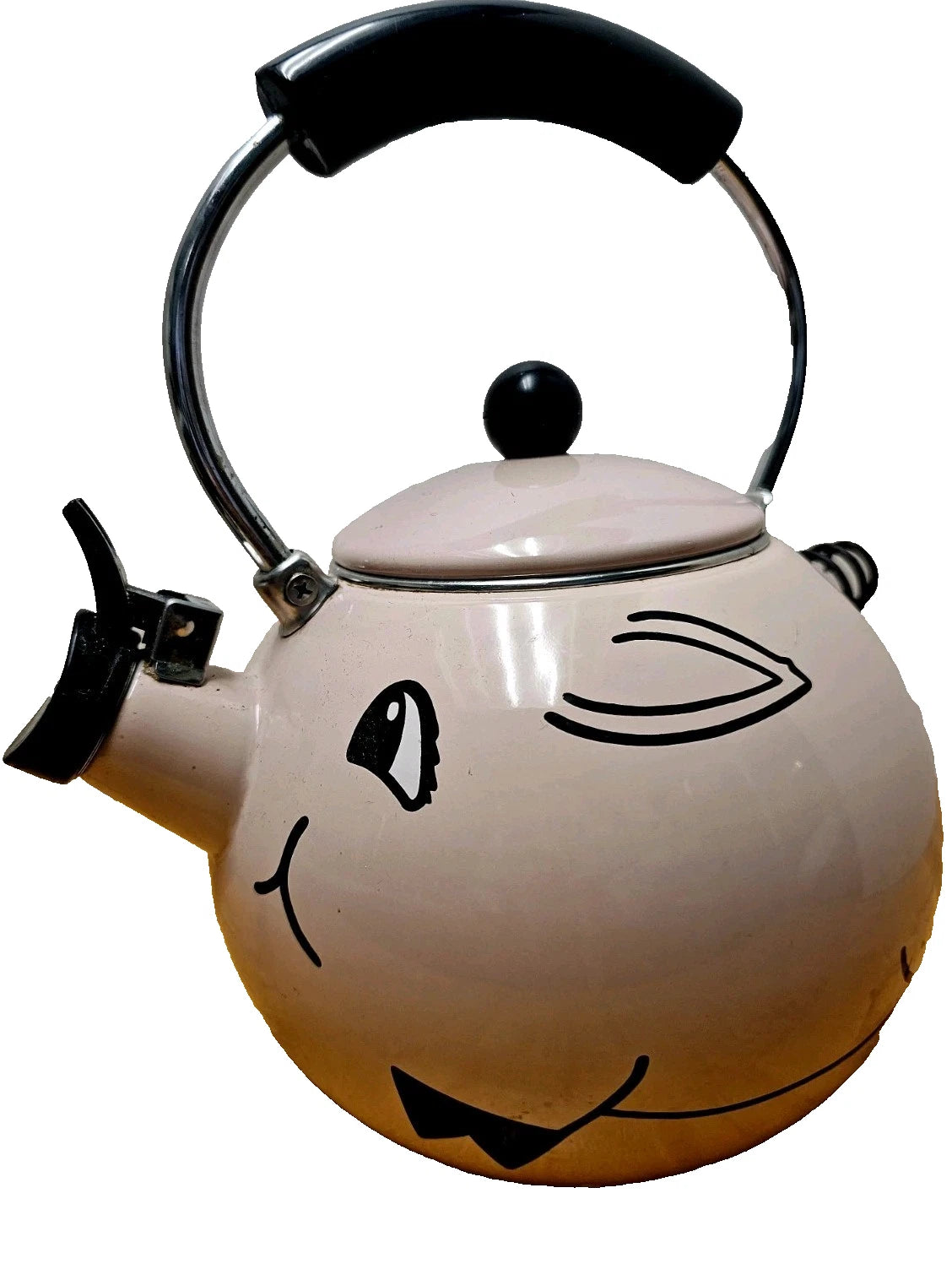 Vtg Kamenstein Pig Teapot Pink Enamel W/ TAIL Anamorphic Cute Whimsy Collectibl