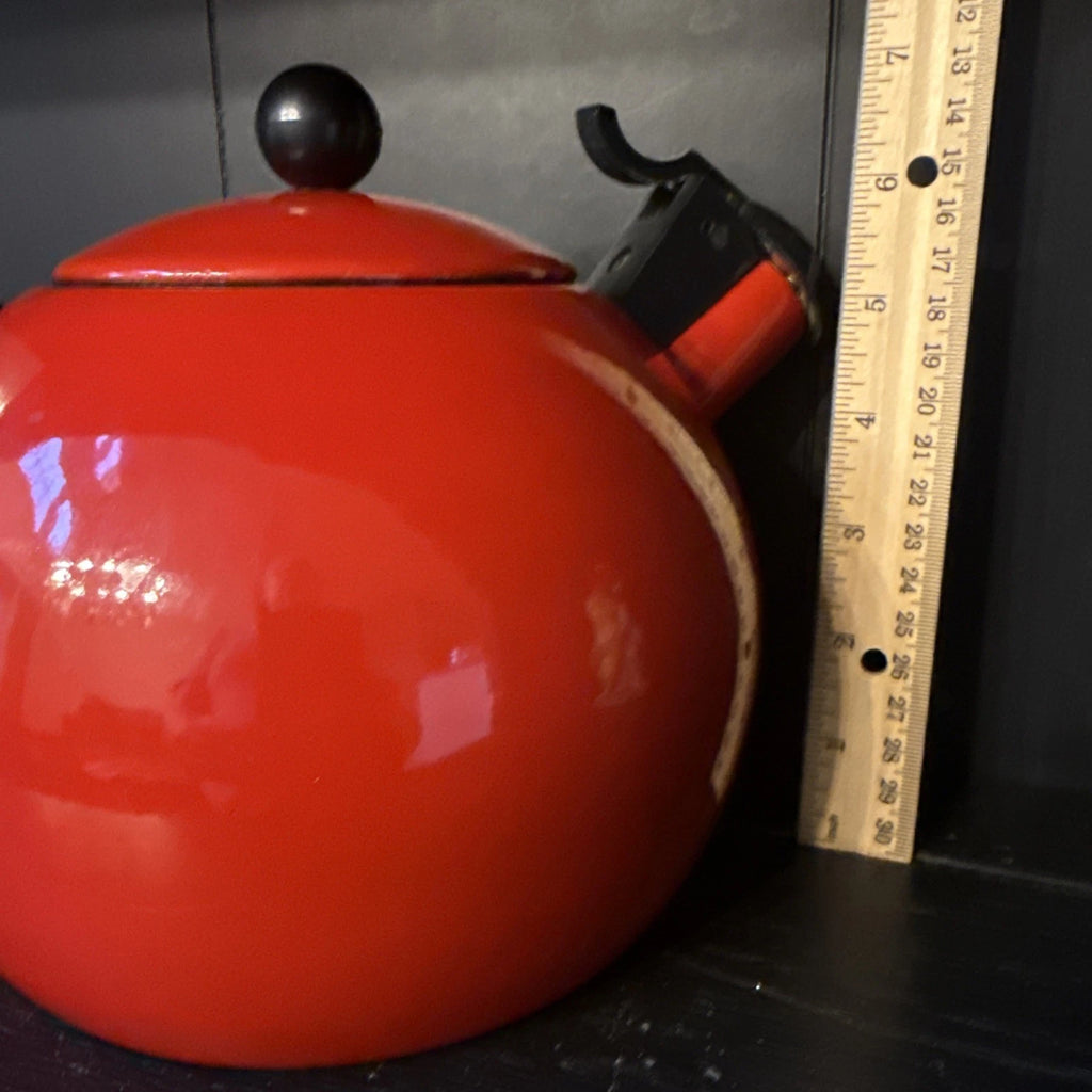 Vintage Red Enamel Tea Kettle Copco Tea Pot Black Handle MCM