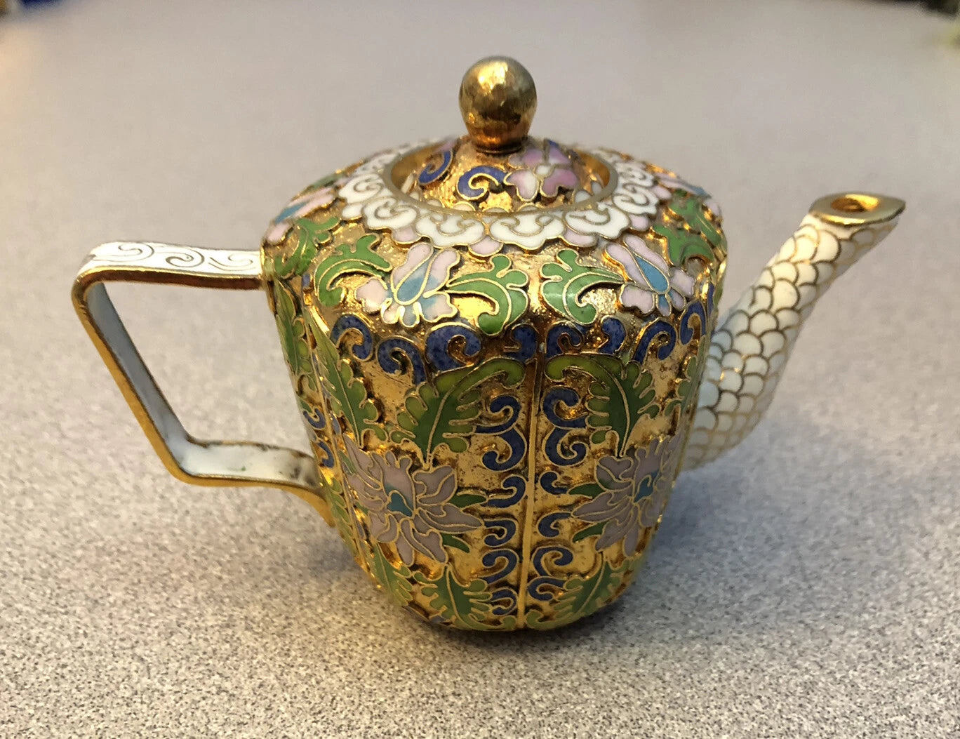 Vintage Cloisonne Enamel and Bronze Floral Teapot White Tip, White Top | eBay
