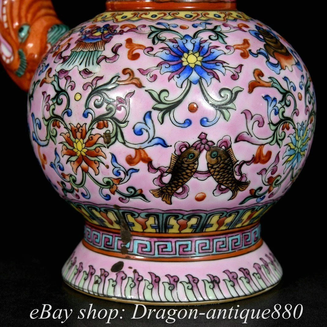 7.8" Qing Qianlong Marked Enamel Colour Porcelain Flower Wine Tea Pot Flagon