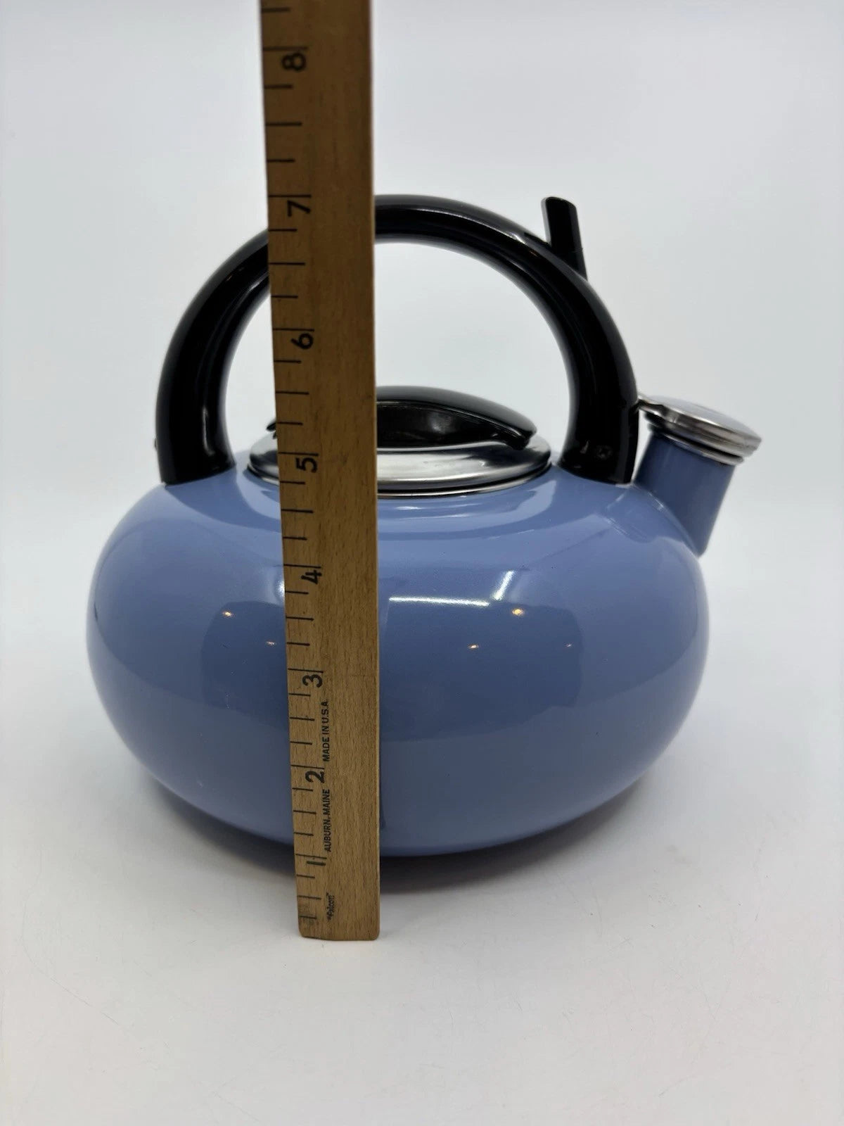 Whistling Tea Kettle Light Blue Enamel Teapot 2 Qt.