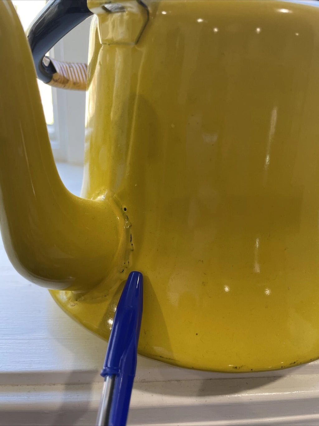 Vintage Enamelware Yellow With Black Trim Tea Pot Kettle Japan