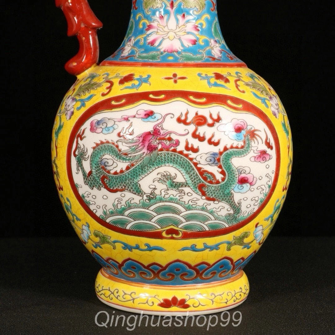 11.6" Qianlong Marked Enamel Porcelain Dragon Phoenix Beast Head Wine Tea Pot | eBay