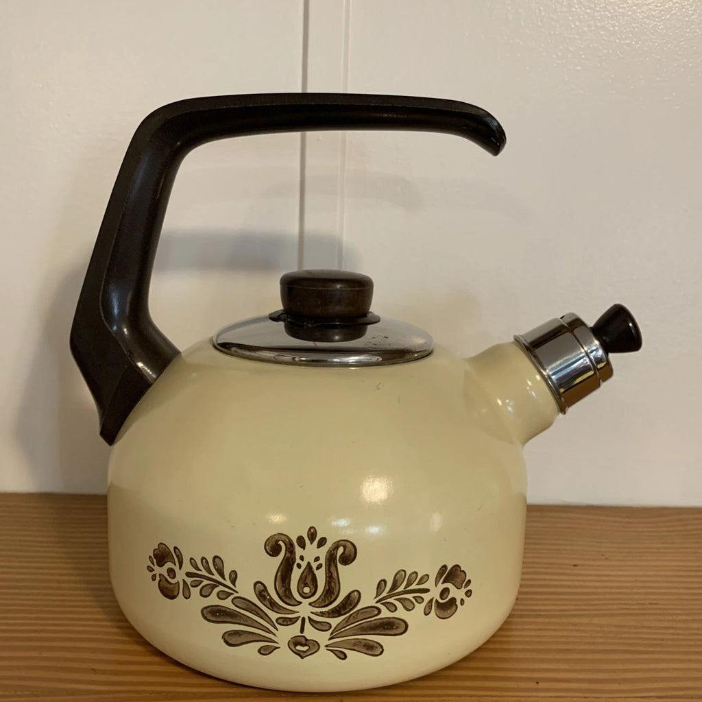 Vintage Pfaltzgraff Village Enamelware Whistling Tea Kettle Tea Pot