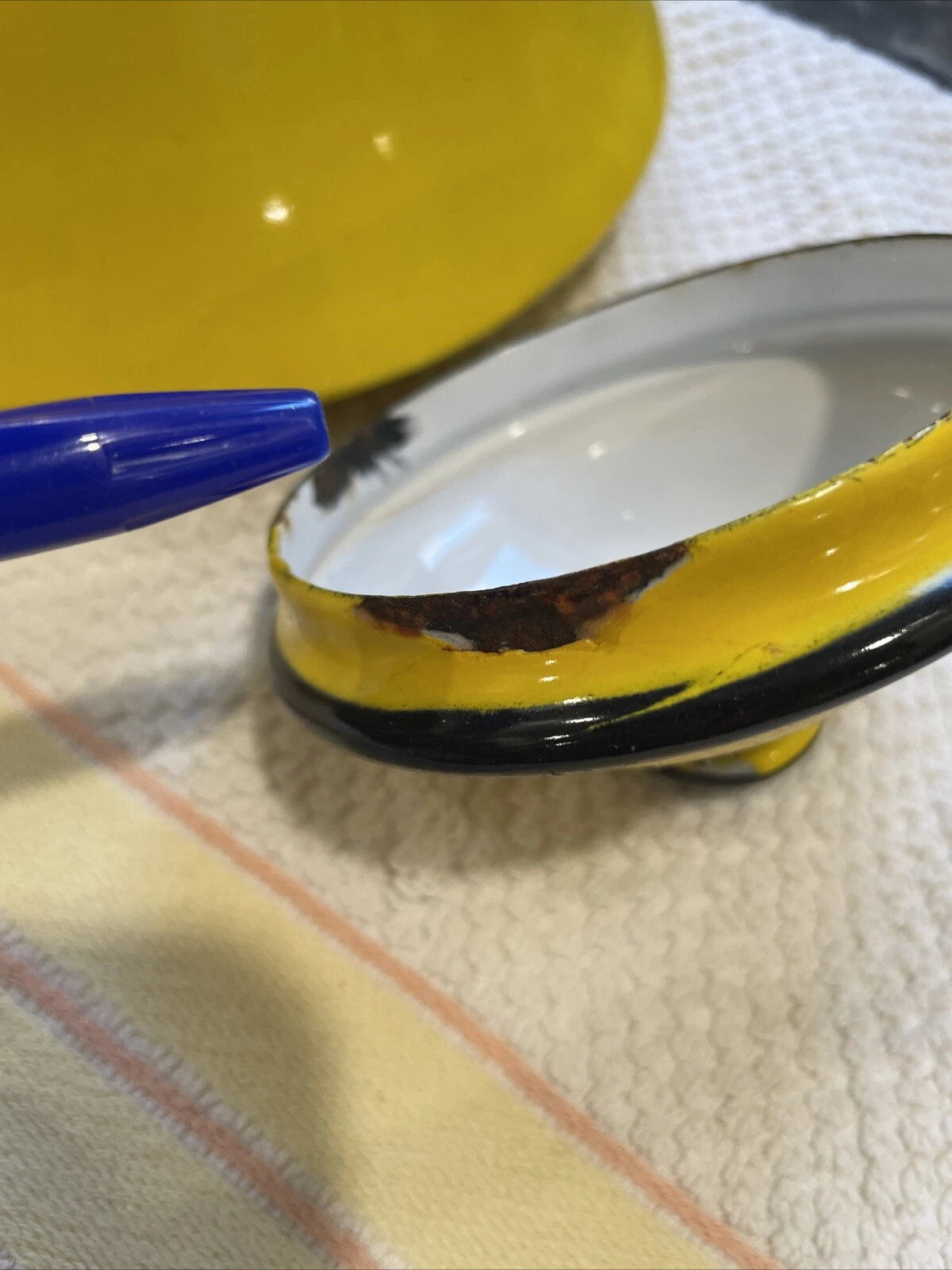 Vintage Enamelware Yellow With Black Trim Tea Pot Kettle Japan