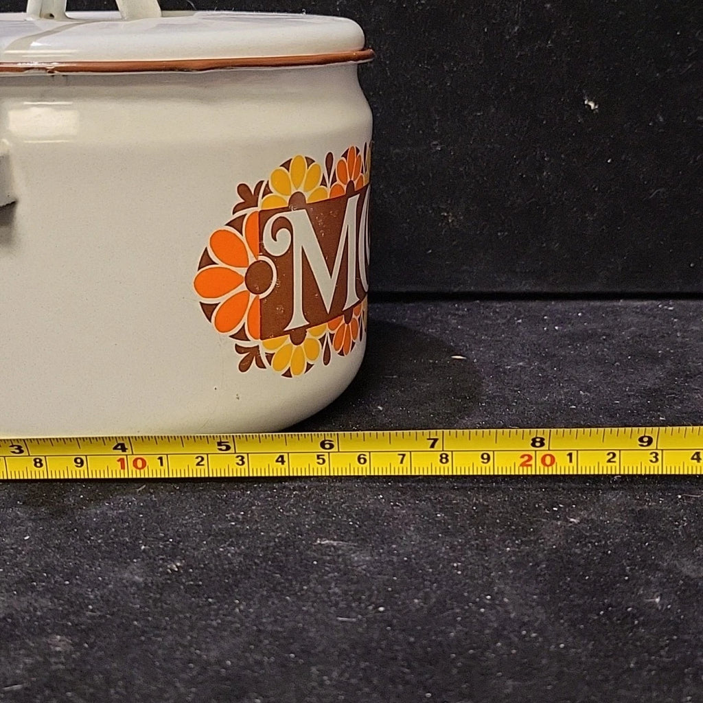 Vintage Enamelware White Teapot Tea Kettle MOM 70's Mother's Day Ideas