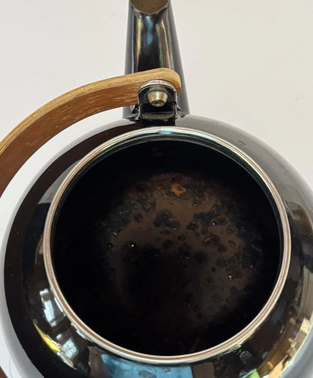 Vintage Black Enamel Teapot Tea Kettle with Lid Wood Handle & Knob MCM | eBay