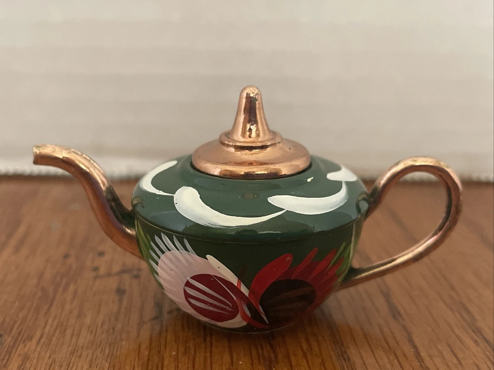 Minature Tole Enamel English Teapot Wales  Hand Painted