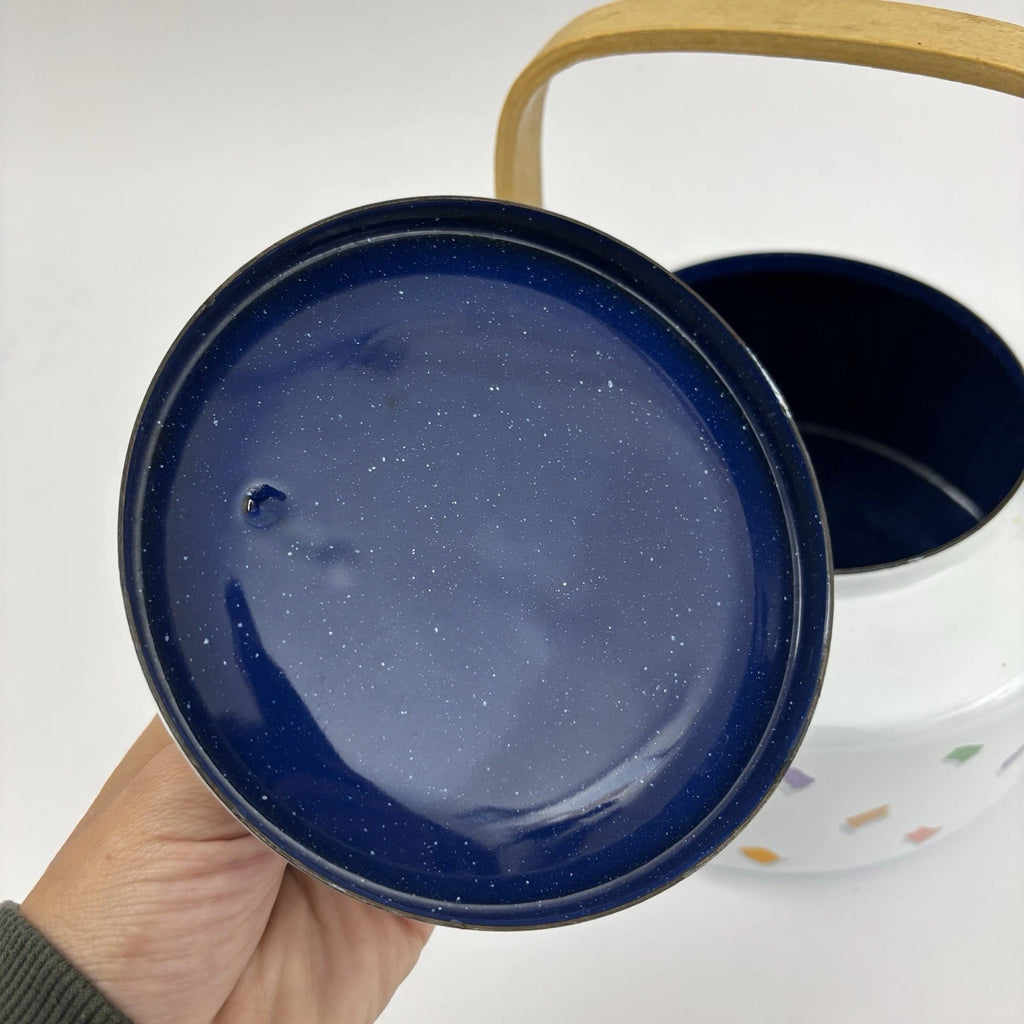 Vintage Enamel Teapot 90’s Confetti Design Wooden Handle Great Condition | eBay