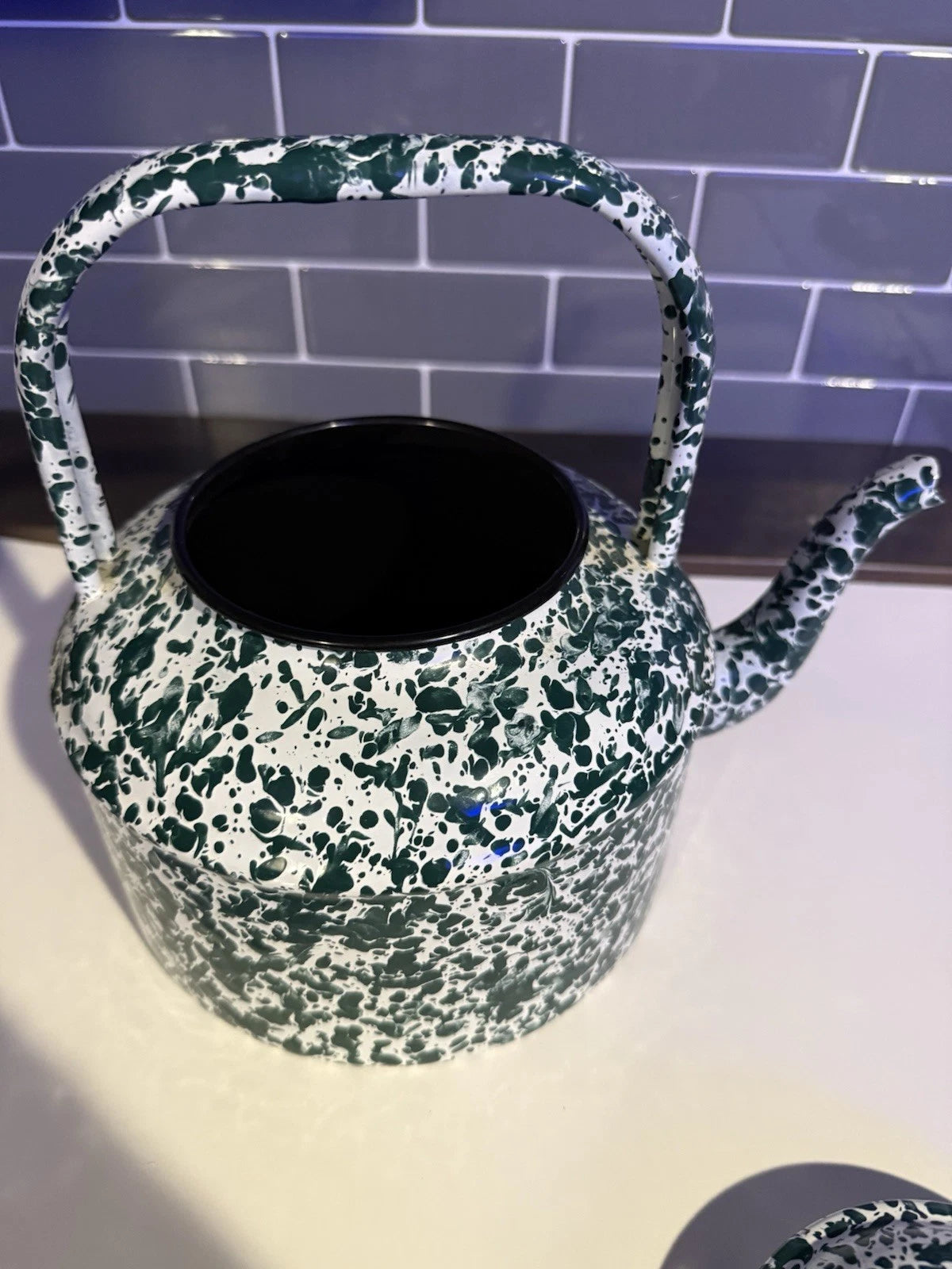 Vintage Green and White Splatter Enamel Coffee/Tea Pot