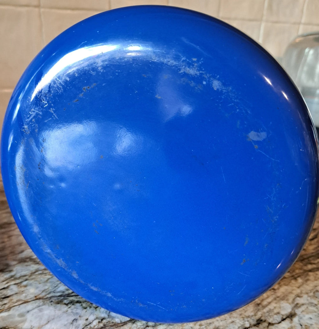 Vintage MCM Retro BLUE Enamelware 5” Tea Kettle Pot Bent Wood Handle | eBay