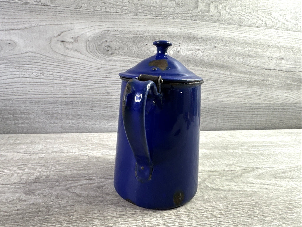 Vintage Chipped Enamel Tea Pot Blue Made In Austria H & C Double Headed Eagle