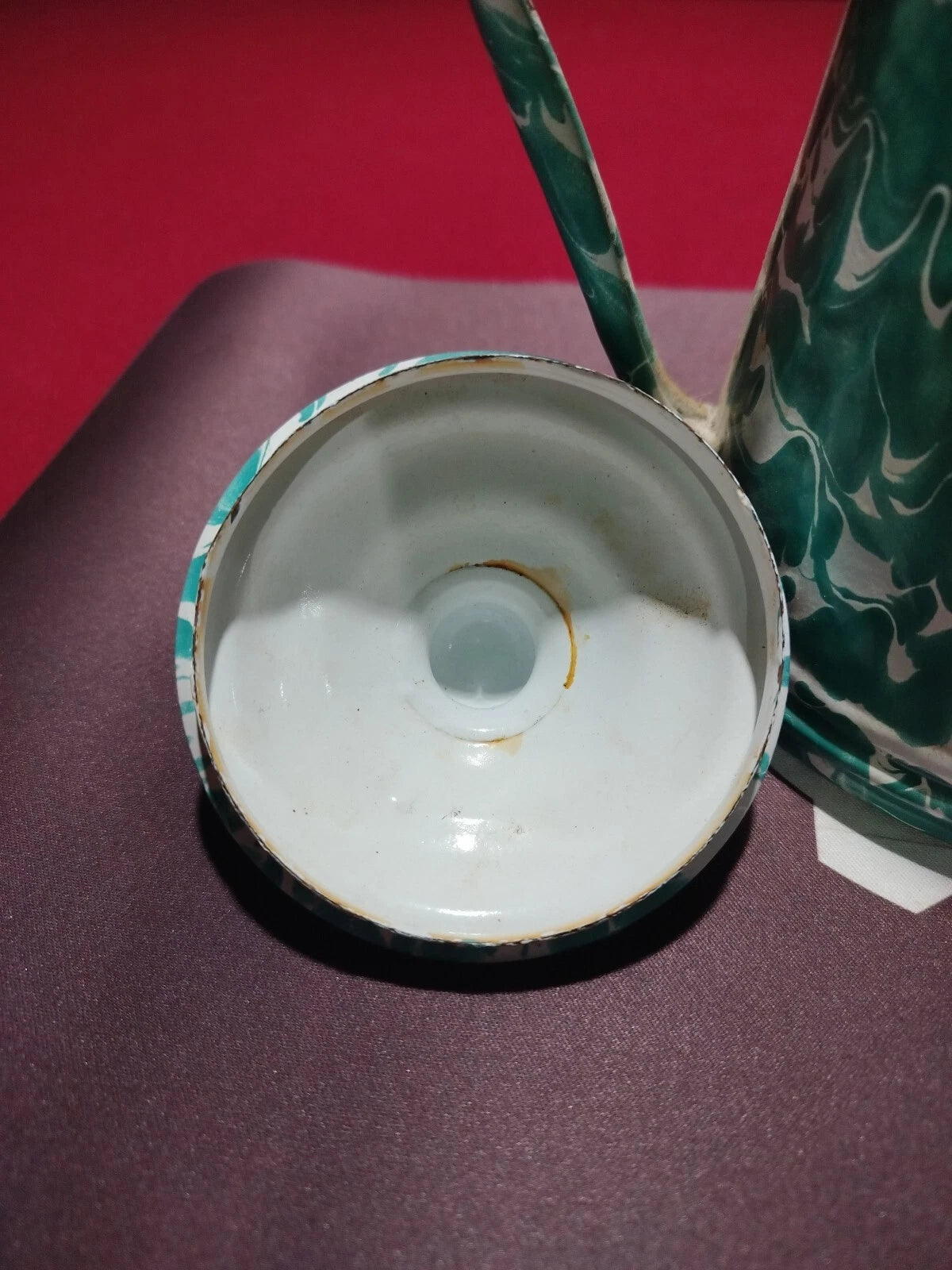 Vintage Aqua Blue/Green Swirl Enamel Tea Coffee Pot
