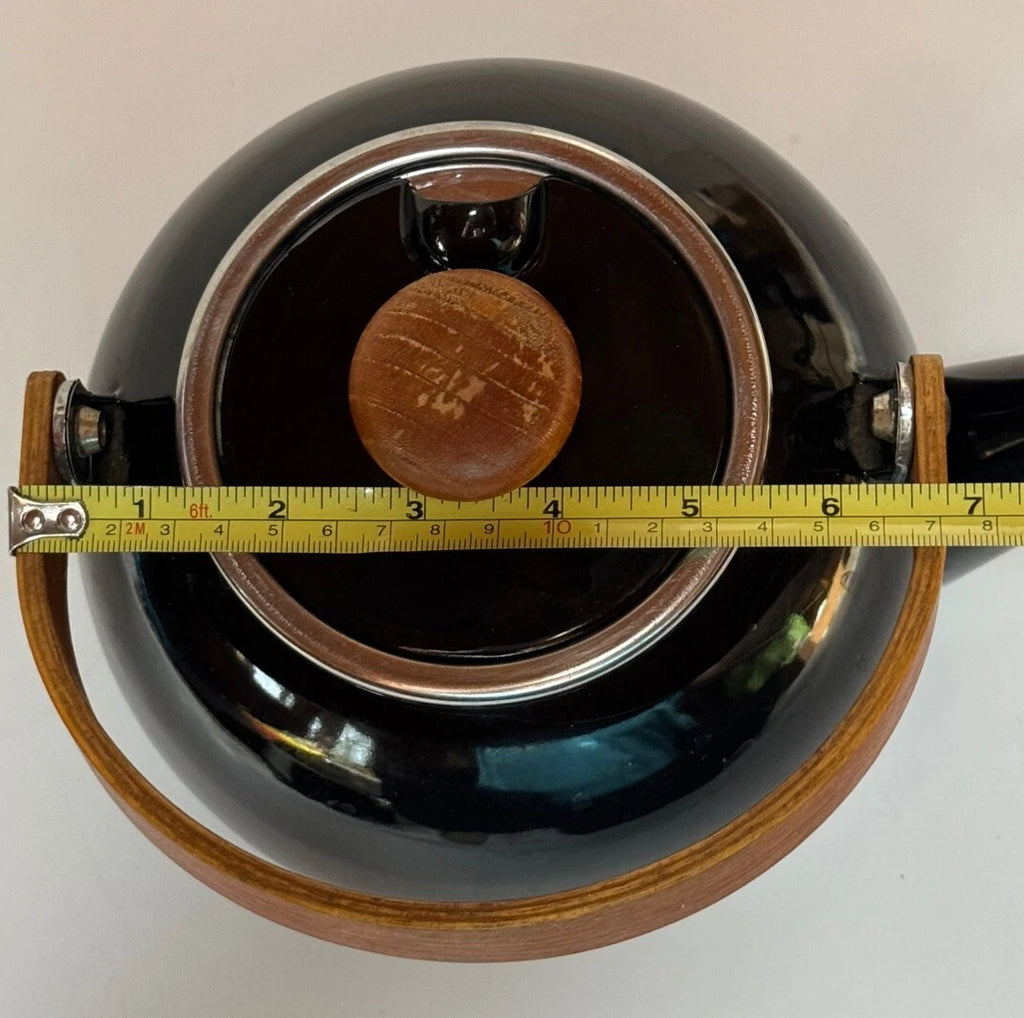 Vintage Black Enamel Teapot Tea Kettle with Lid Wood Handle & Knob MCM | eBay