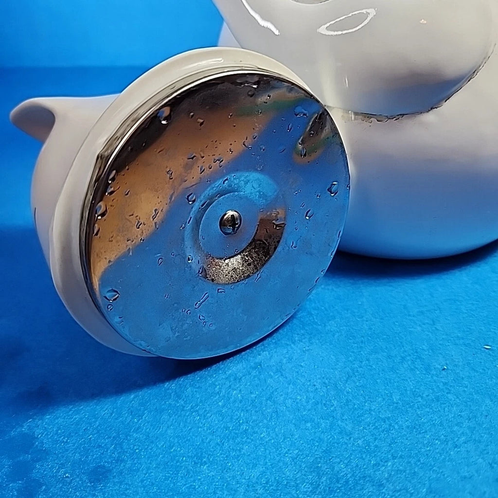 Vtg Enamelware Teapot Cat Mouse Whistling Tea Kettle White Tail Handle Enamel | eBay