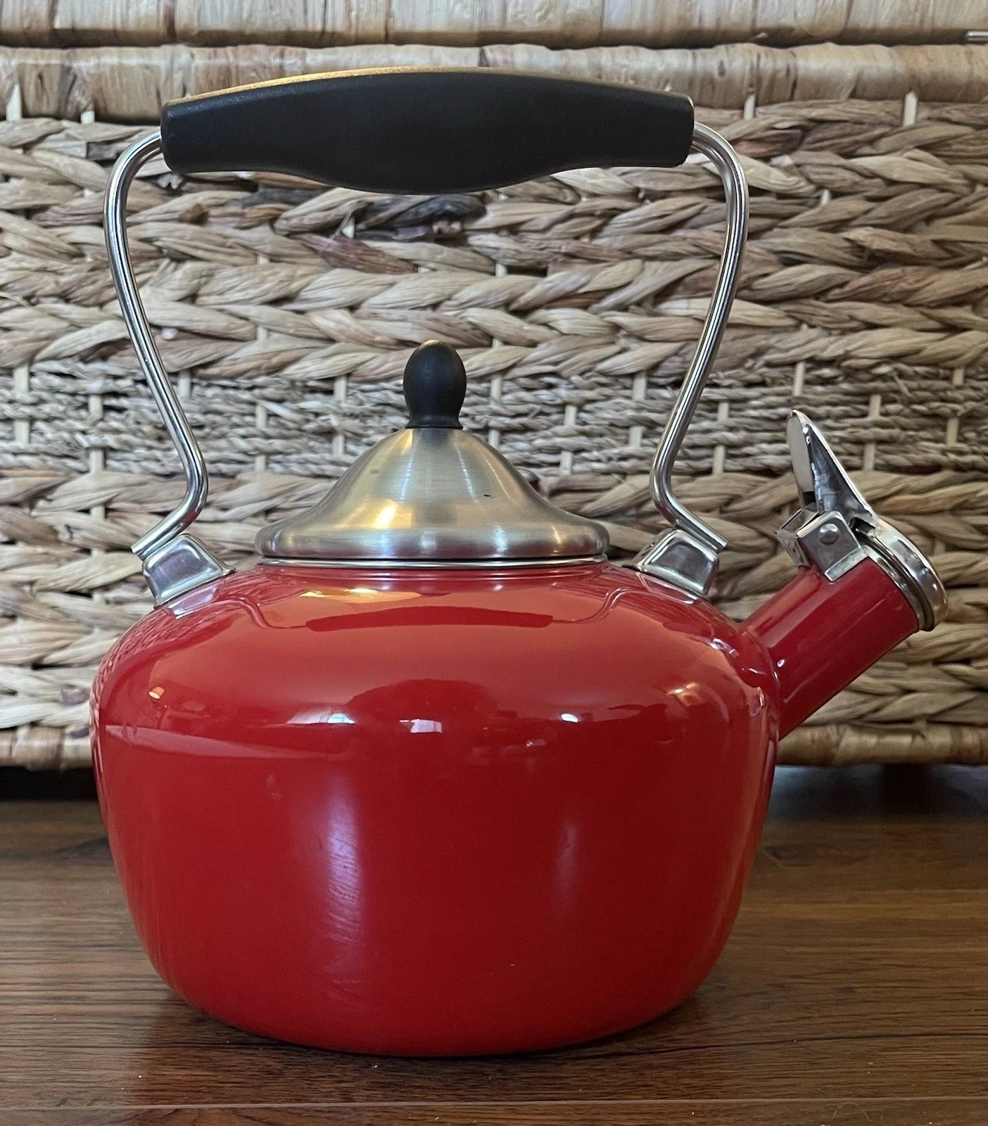 Vintage Chantal Classic Whistling Tea Kettle Teapot RED Enamel Black Handle